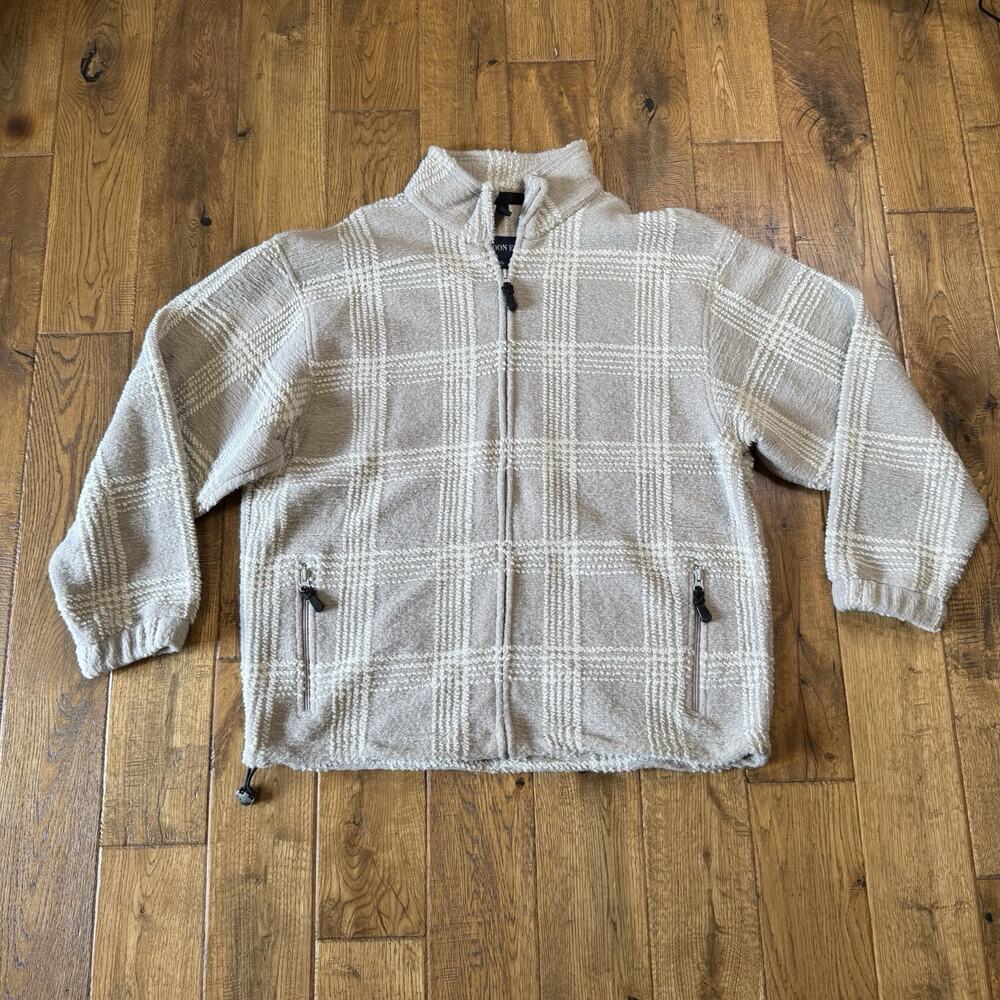 London Fog Beige White Plaid Full Zip Jacket Women's Sz XL Zip Pockets Bungee